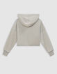 Sweat vert cropped à capuche message pailleté fille-4