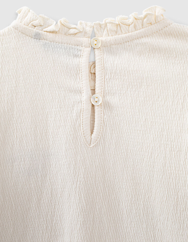 Girls’ ecru waffle T-shirt, pleated collar and cuffs-6