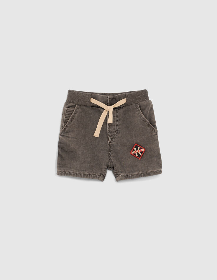 Baby boys’ grey denim elasticated waist Bermuda shorts-1