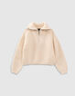 Pull camionneur vanille tricot c&ocirc;tel&eacute; fille -1