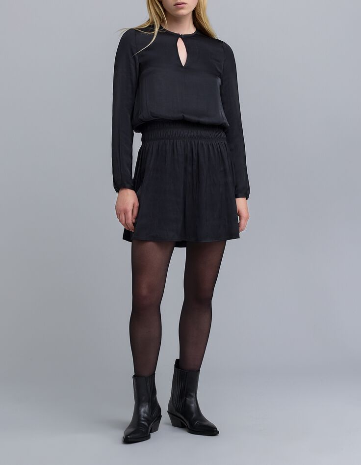 Women's black crinkled smocked dress-6 Women's black crinkled smocked dress-6
