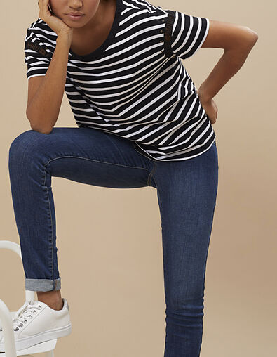 Matrozenshirt zwart met witte strepen met studs I.Code