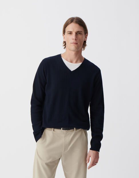 Men’s navy cotton cashmere knit sweater - IKKS