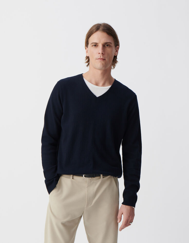 Pull marine tricot coton cachemire Homme-2