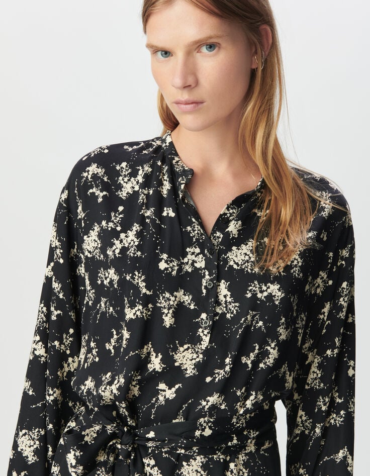 Robe noire imprimé fleurs sauvages ceinture amovible Femme-4 Robe noire imprimé fleurs sauvages ceinture amovible Femme-4