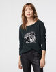 Jersey verde de mayoría lana jacquard tigre mujer-2