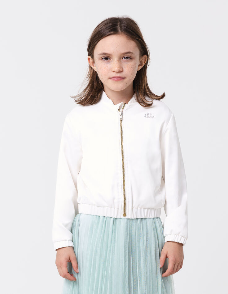 Bomber écru satiné broderie dos fille-2