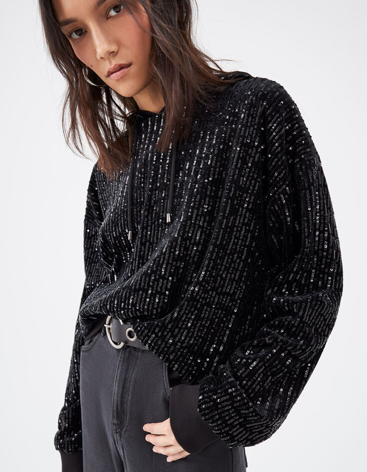 Sweat avec sequins brodés sur velours femme-2