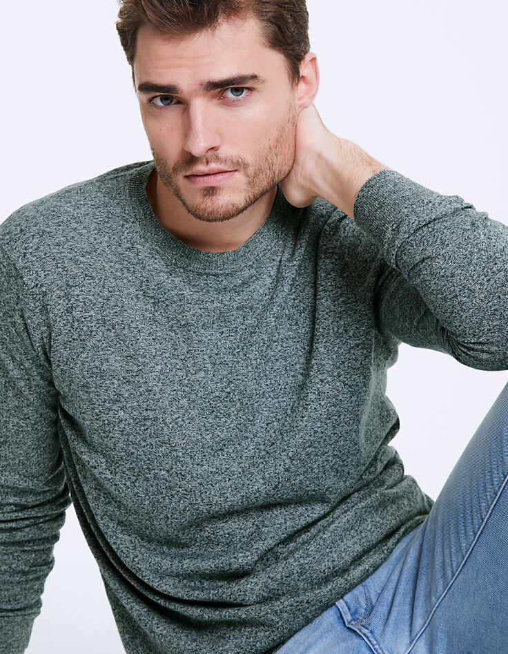 Pull blue green en maille chinée Homme-1 Pull blue green en maille chinée Homme-1