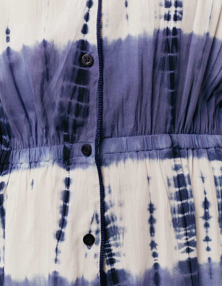 Damenkleid mit Knöpfen vorne und blau-weißem Tie-Dye-6
