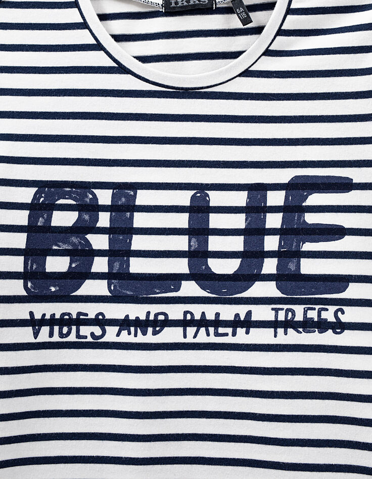Girls' off-white striped slogan sailor T-shirt-2 Girls' off-white striped slogan sailor T-shirt-2