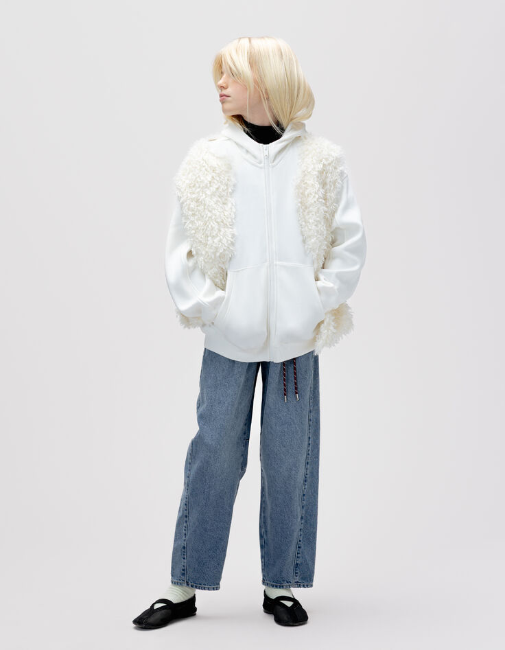 Cardigan à capuche 2-en-1 écru et gilet sans manches fille-2