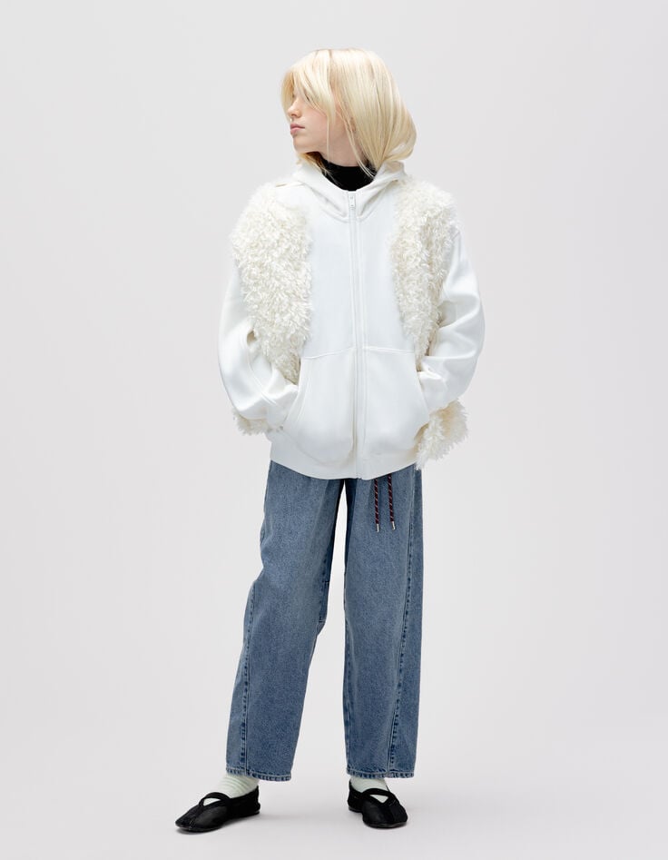Cardigan à capuche 2-en-1 écru et gilet sans manches fille-2 Cardigan à capuche 2-en-1 écru et gilet sans manches fille-2