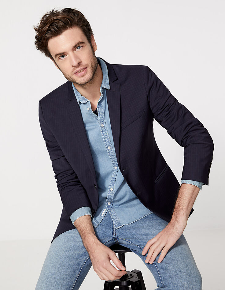 Veste de costume marine à fines rayures Homme-2