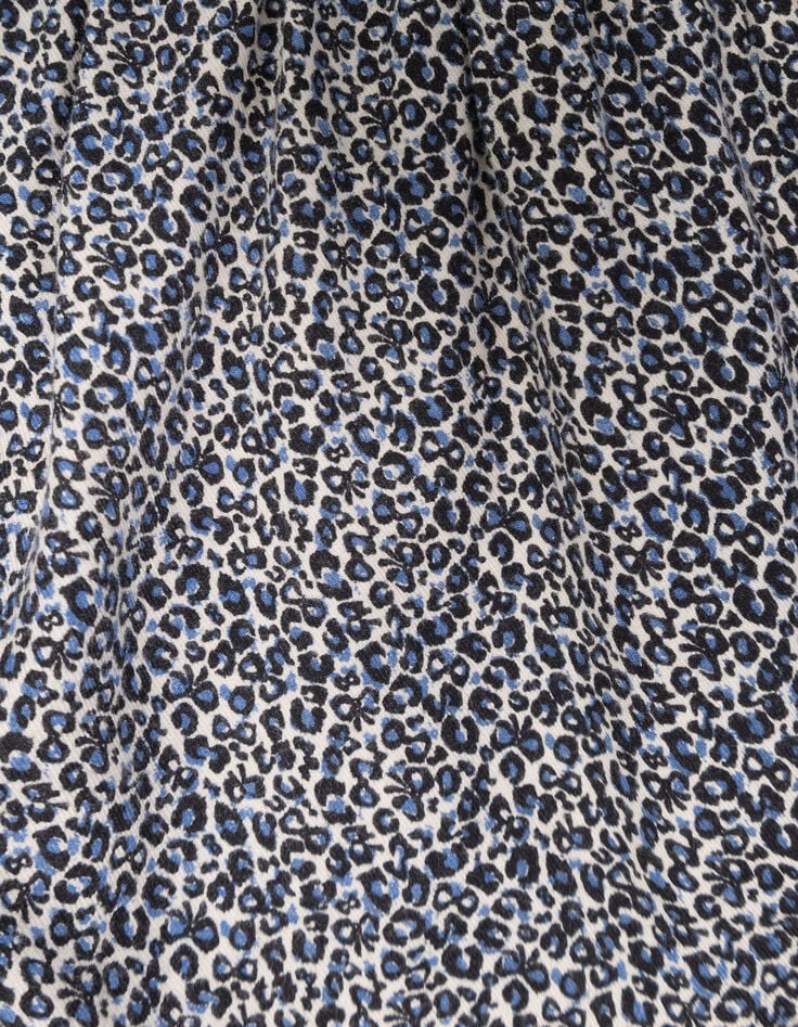 Marineblauer kurzer Mädchenrock mit Leoprint-Schleife-6 Marineblauer kurzer Mädchenrock mit Leoprint-Schleife-6