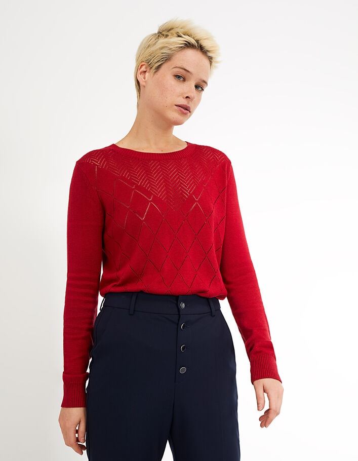 I.Code deep red fine knit openwork sweater - IKKS