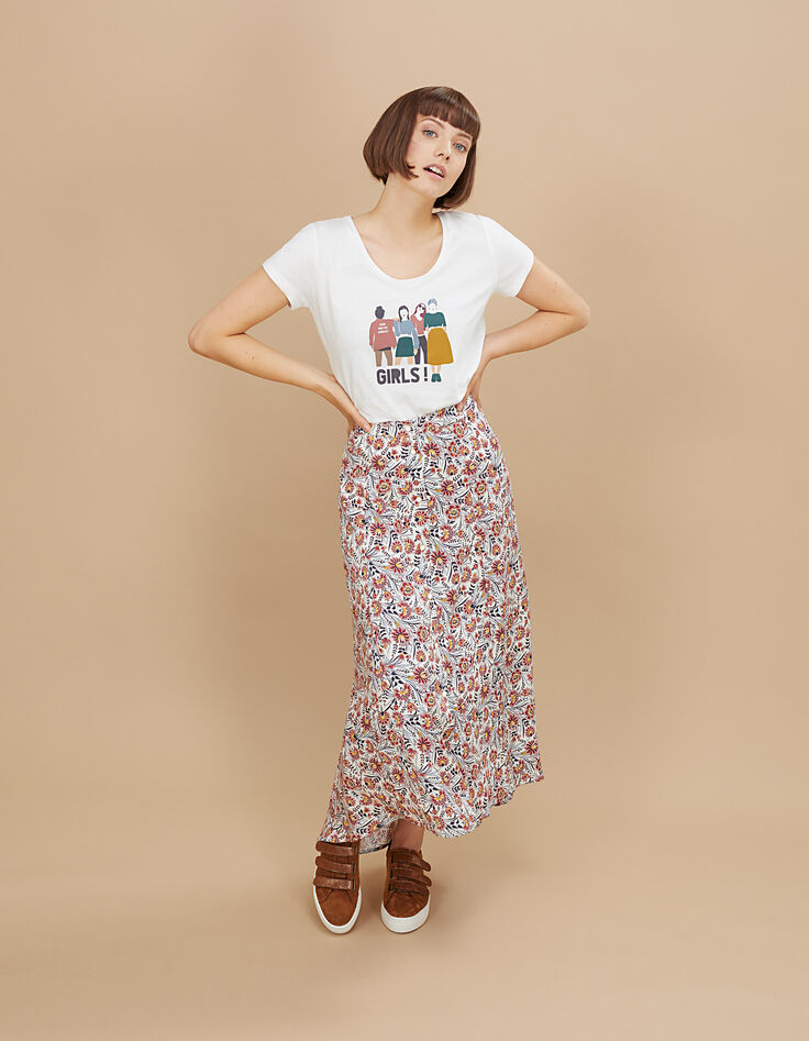 Lange gebroken witte rok bloemenprint I.Code-7