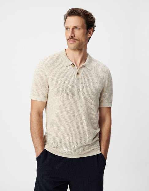 Polo beige tricot ajour&eacute; fantaisie Homme - IKKS