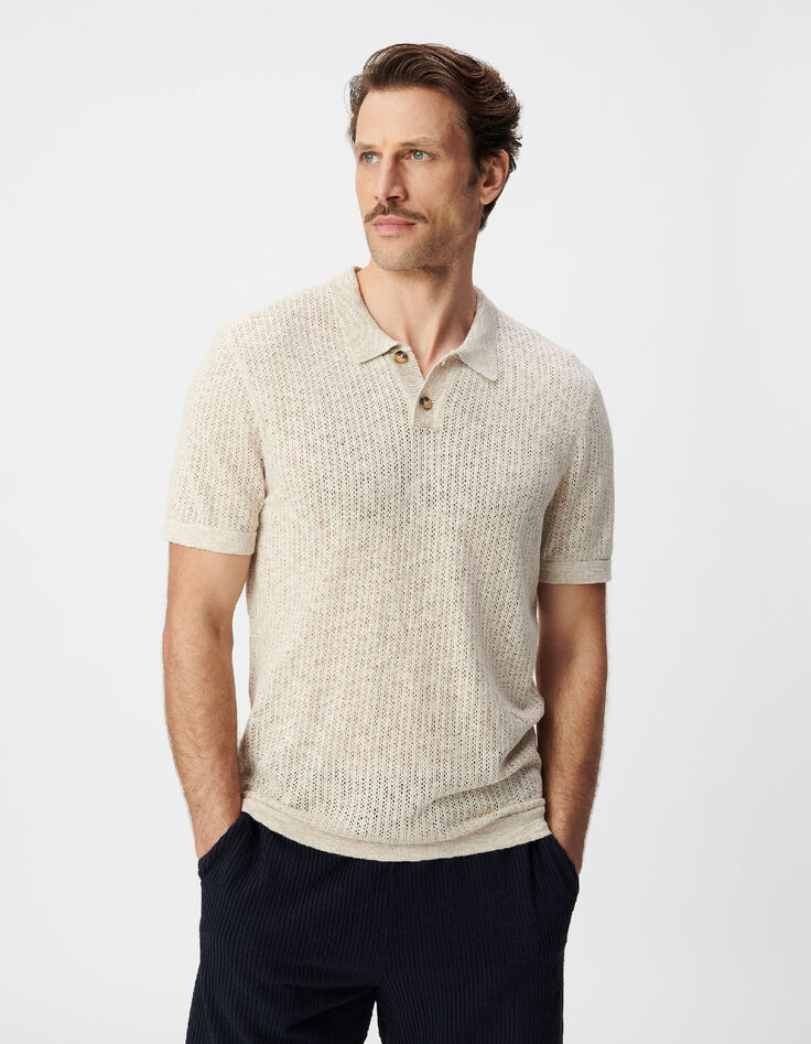 Polo beige punto calado fantas&iacute;a hombre-1