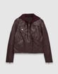 Chaqueta cuero burdeos motera capucha extra&iacute;ble mujer-7