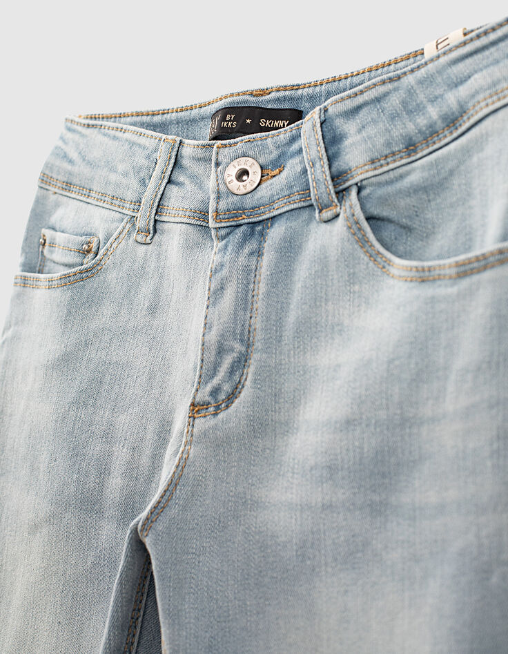 Bleach Blue Skinny-Mädchenjeans mit Fransenabschluss-2
