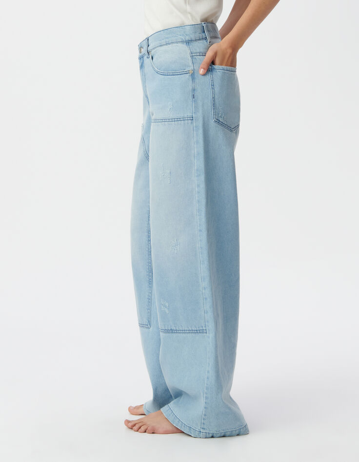 Weite Jeans aus blau Denim mit Used-Effekt-4