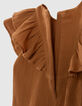 Baby girls’ camel dress with ruffled & embroidered dickey-5