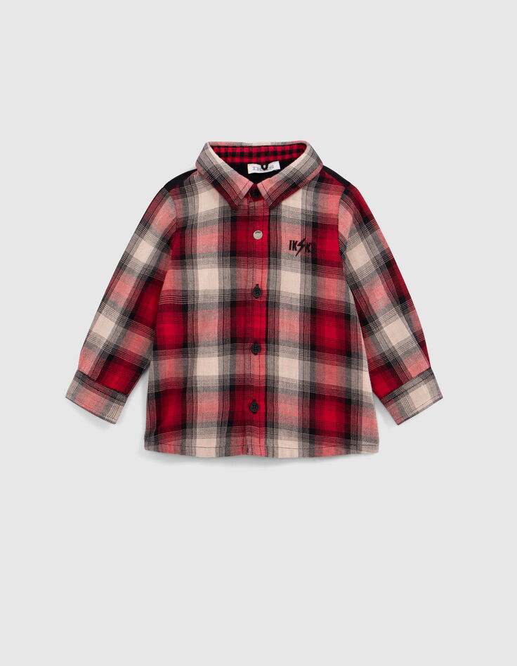 Red two-ply shirt, check pattern, baby boy-5