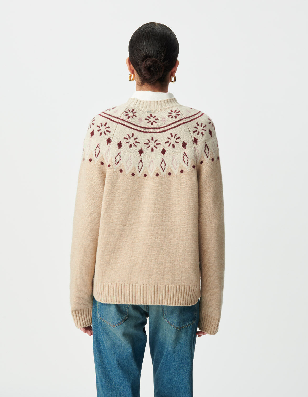 Women's beige decorative jacquard knit sweater IKKS