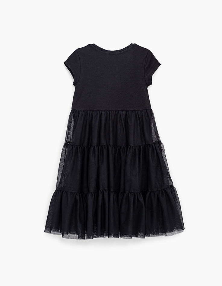 Girls' black mixed fabric dress with tulle skirt-6