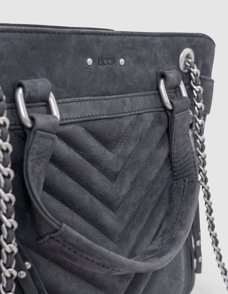 Sac cabas 1440 gris cuir nubuck Taille Medium Femme-4