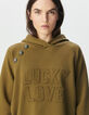 Women’s khaki organic cotton hoodie, buttons and slogan-4