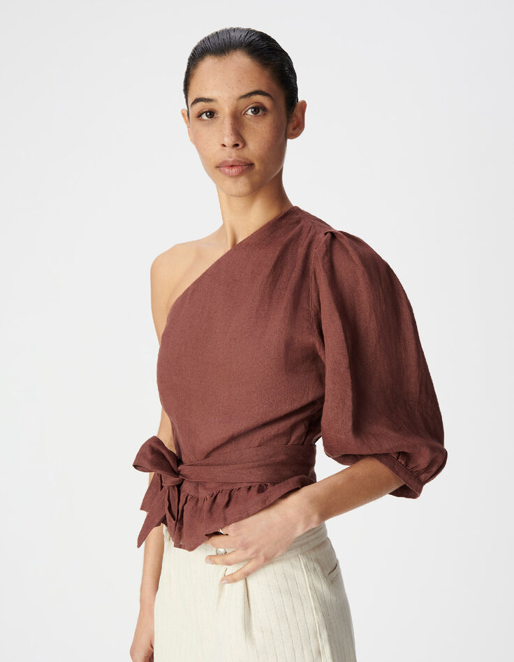 Asymmetrical magnum linen top with basque Women-2