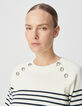 Pull marinière tricot rayé avec boutons gravés Femme-4