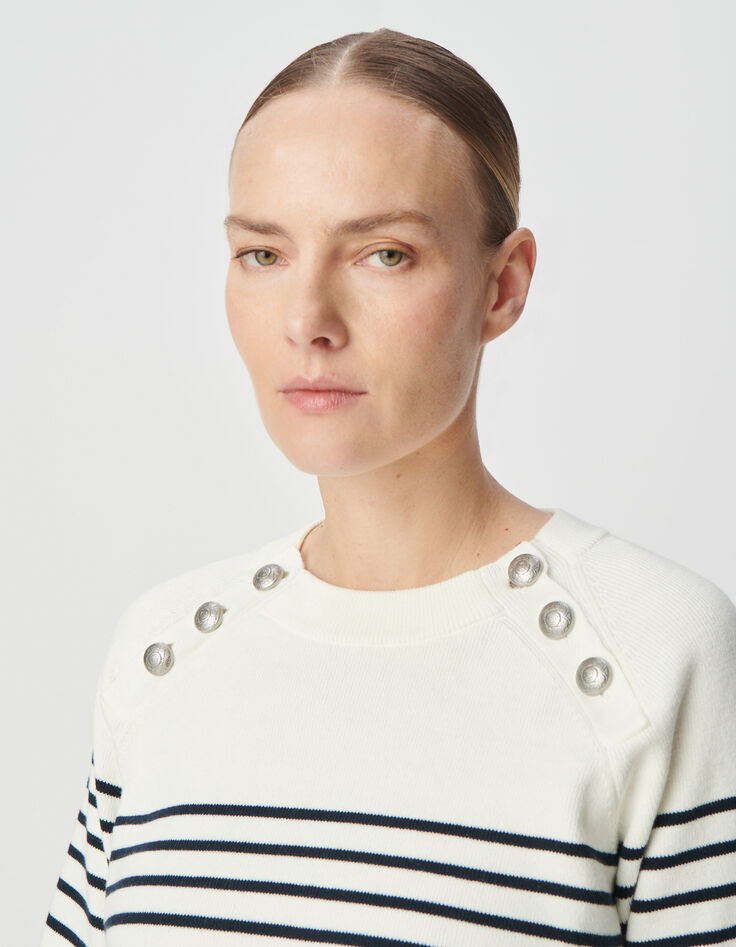 Pull marinière tricot rayé avec boutons gravés Femme-4
