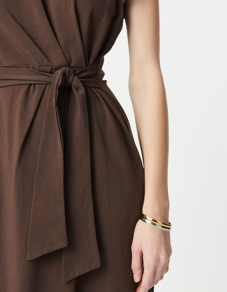 Robe midi marron &agrave; nouer c&ocirc;t&eacute; Femme-4