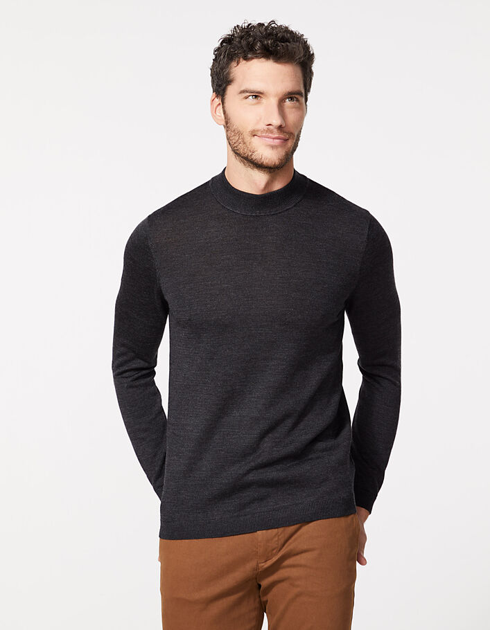 Pull maille à col cheminée anthracite Homme - IKKS