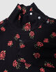 Schwarzes Mädchen-T-Shirt lange Ärmel gerippt Rosenprint-7