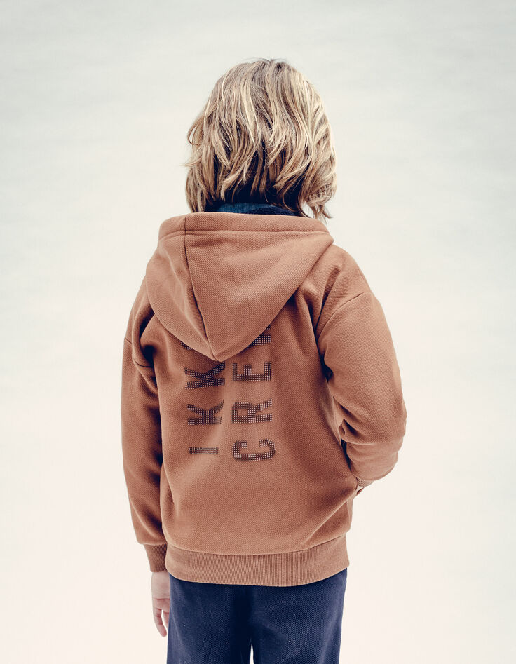 Jungen-Strickjacke Kamelhaar, Kaugummi-Bild, Rückenpikots-1