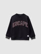 Boys’ black sweatshirt with embroidered corduroy slogan-2