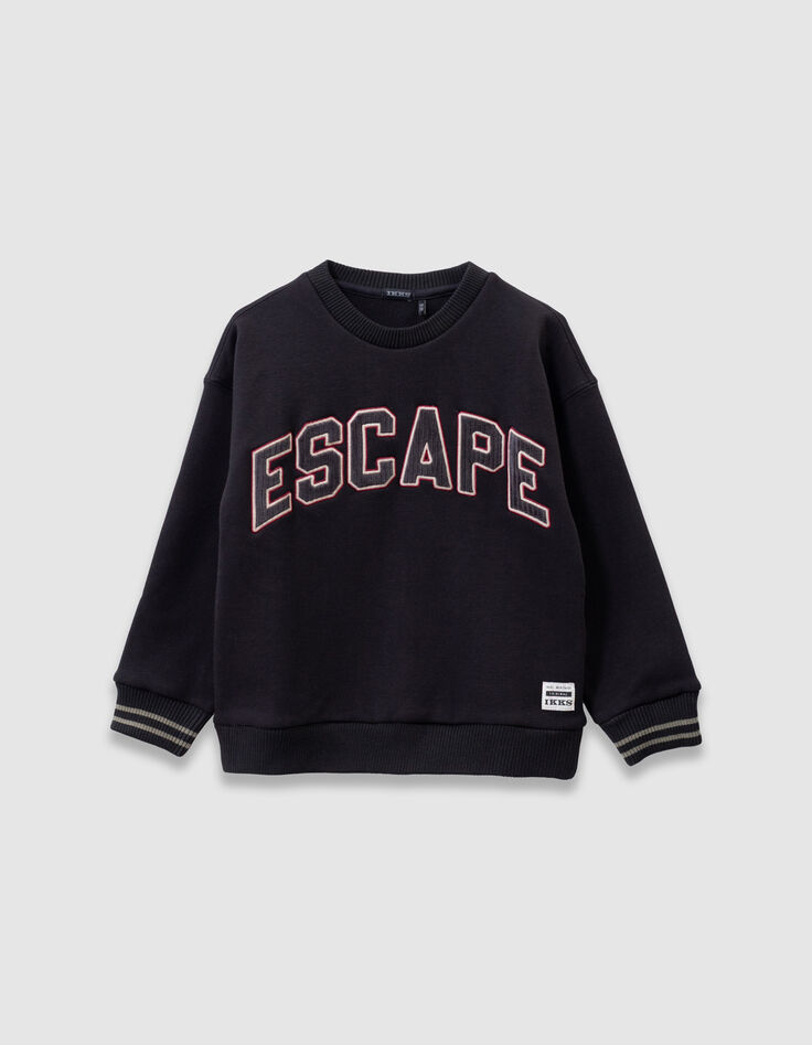 Boys’ black sweatshirt with embroidered corduroy slogan-2