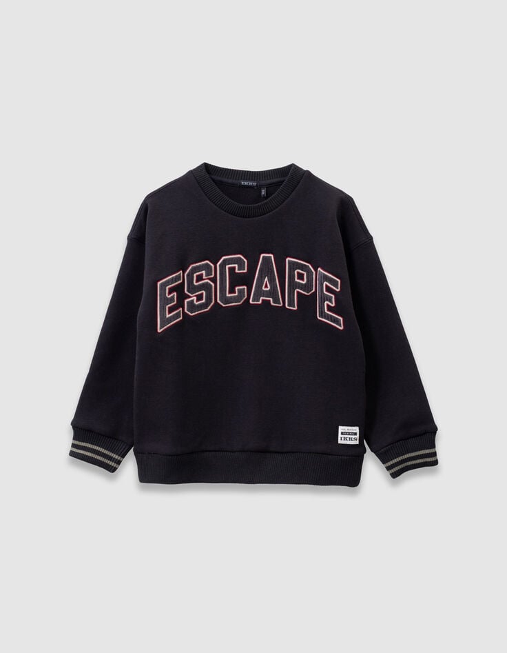 Boys’ black sweatshirt with embroidered corduroy slogan-2 Boys’ black sweatshirt with embroidered corduroy slogan-2