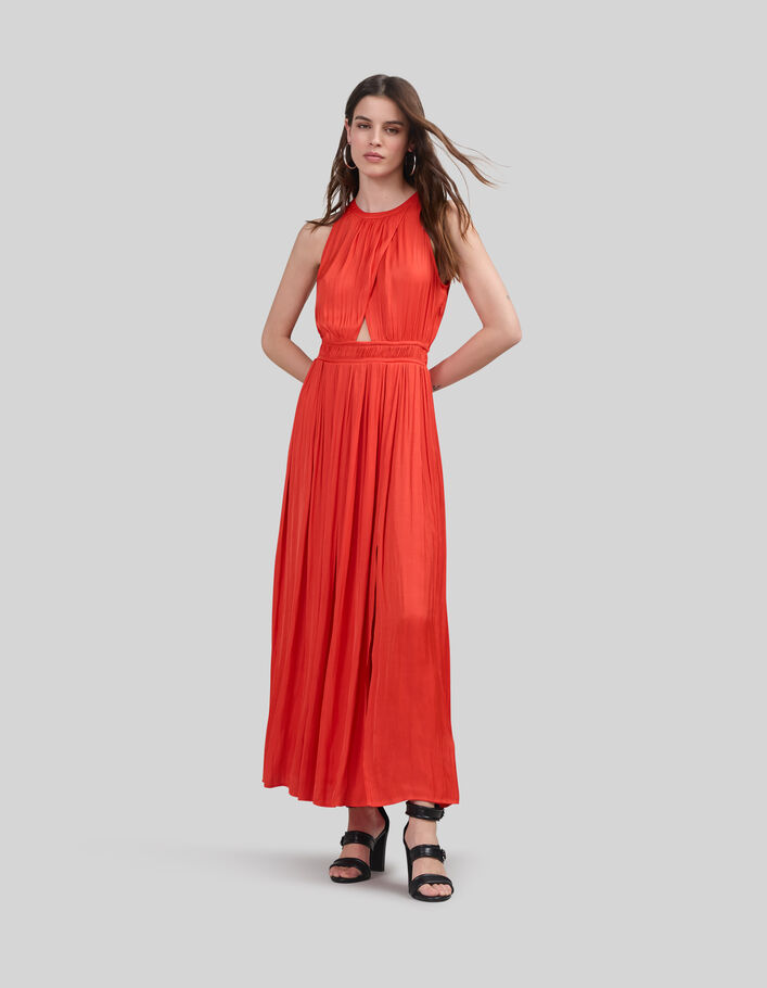 Women’s orange recycled long dress with asymmetric top - IKKS