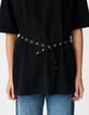 Tee-shirt mi-long noir avec ceinture amovible Femme-4