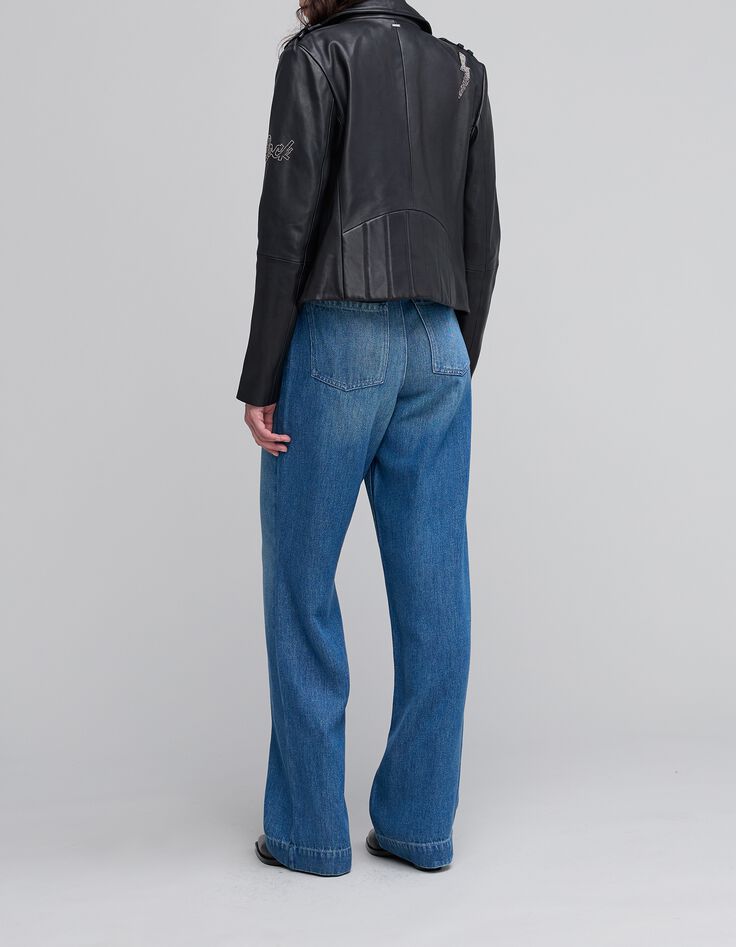 Denim wide leg taille haute femme-5