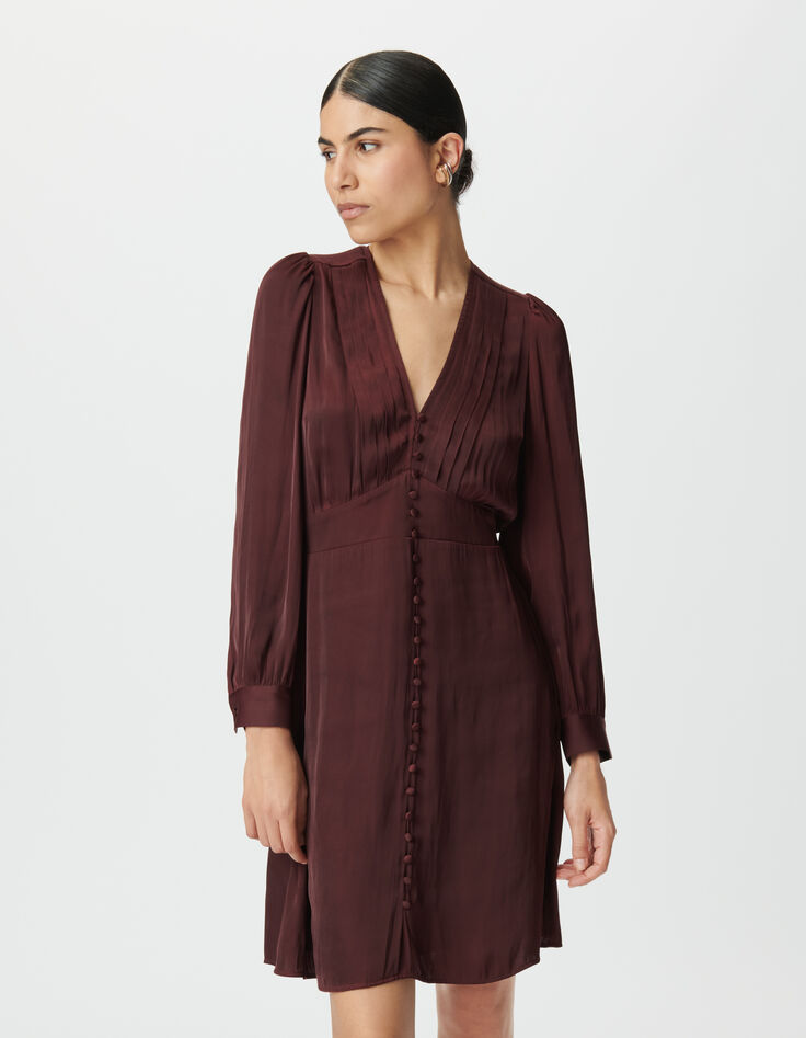 Women’s burgundy dress with covered buttons-2