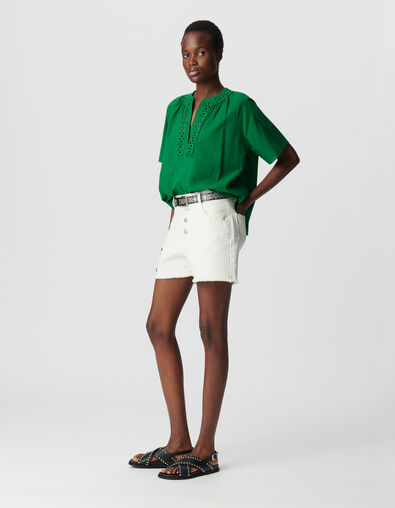 Blouse ample verte coton bio encolure brodée Femme - IKKS
