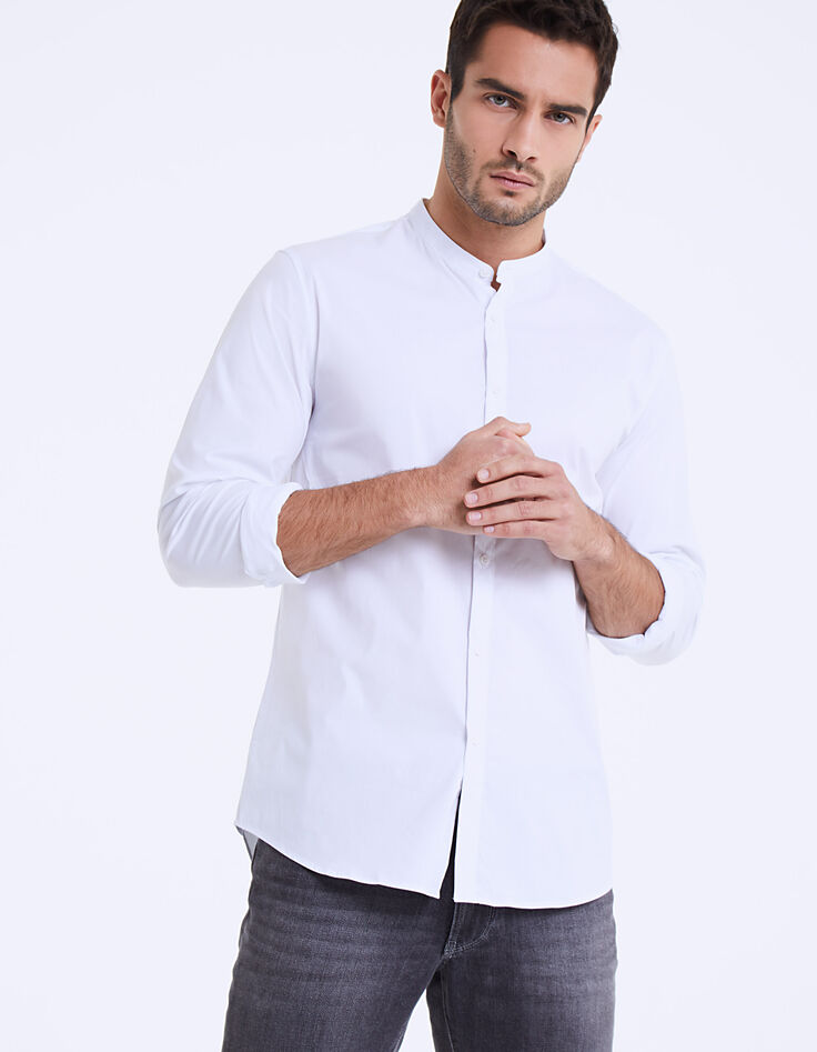 Chemise slim blanche à col Mao homme-3