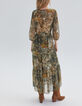 Women’s khaki landscape print long dress-3