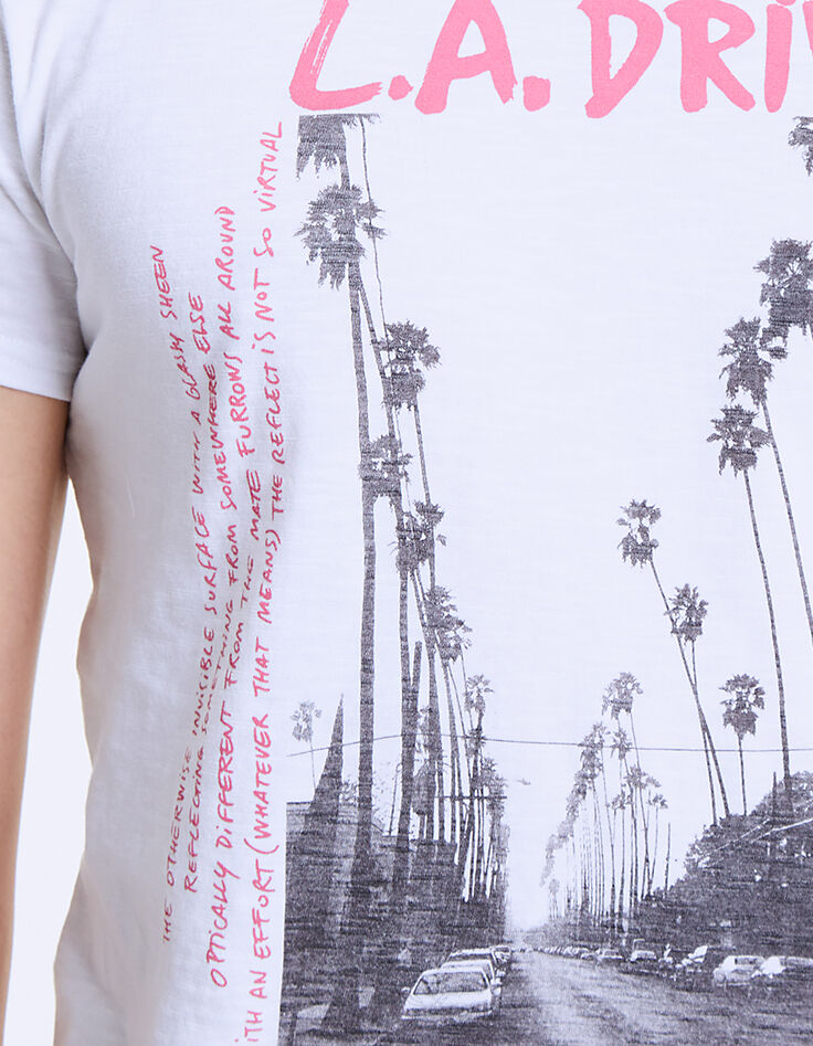 Camiseta blanca con foto palmeras L.A DRIVE Hombre-2
